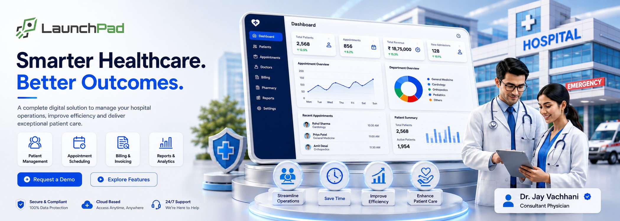 LaunchPad Hospital Management System dashboard